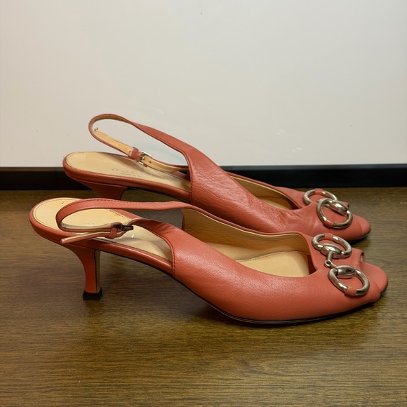 Gucci Shoes - Gucci Starfish Slingback S12 Peep-toe Heels in Coral Pink Leather Size 35.5